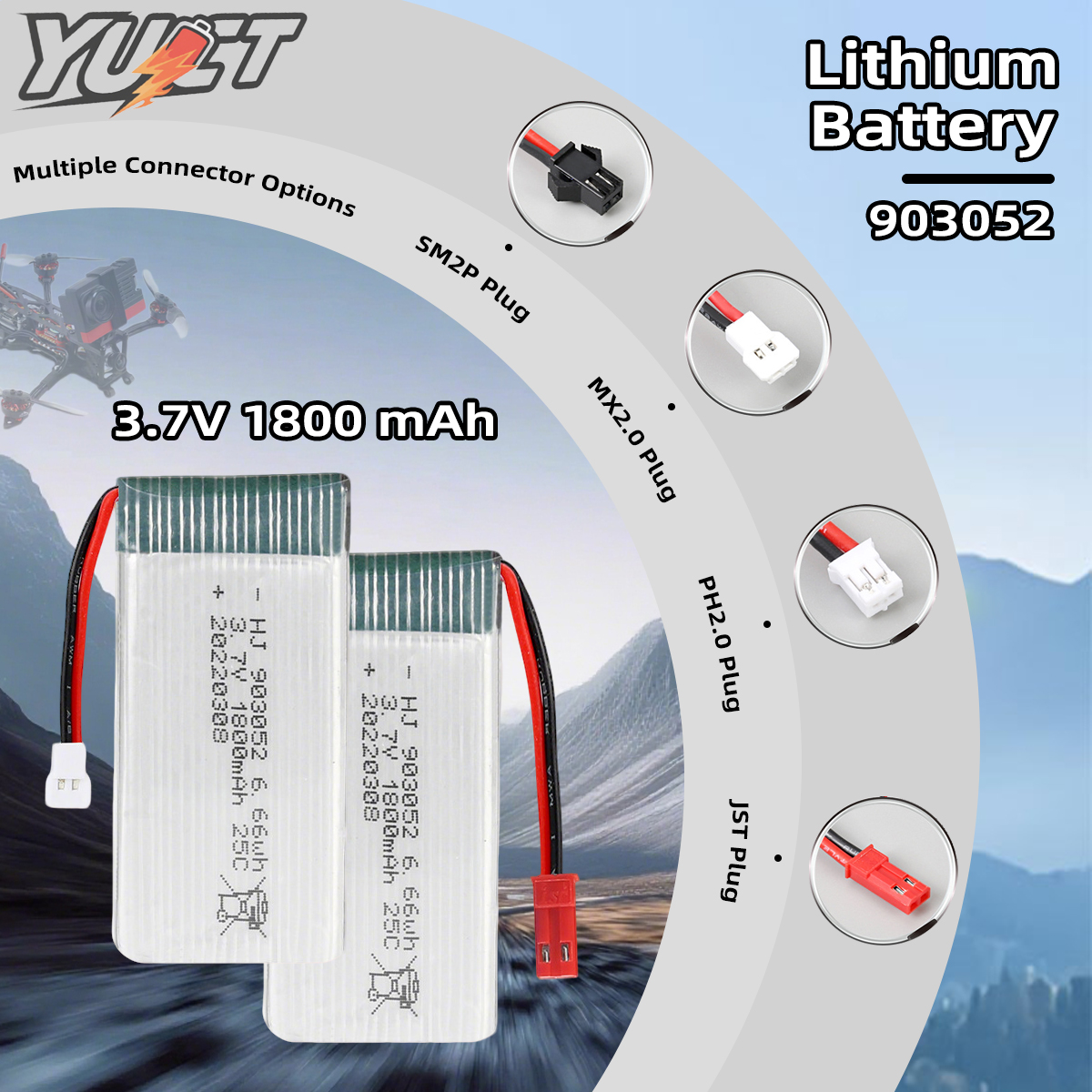 Drone Battery Lipo - YUCT 3.7V 1800mAh 25C High-Rate LiPo