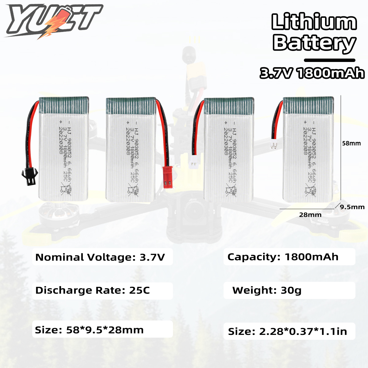 YUCT 3.7V 1800mAh 25C High-Rat - Drone Battery Lipo บทวิจารณ์และราคา