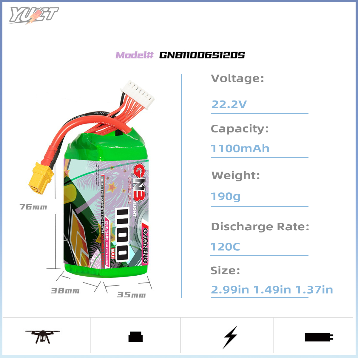 YUCT GNB 6S LiPo Battery 22.2V - Drone Battery Lipo บทวิจารณ์และราคา